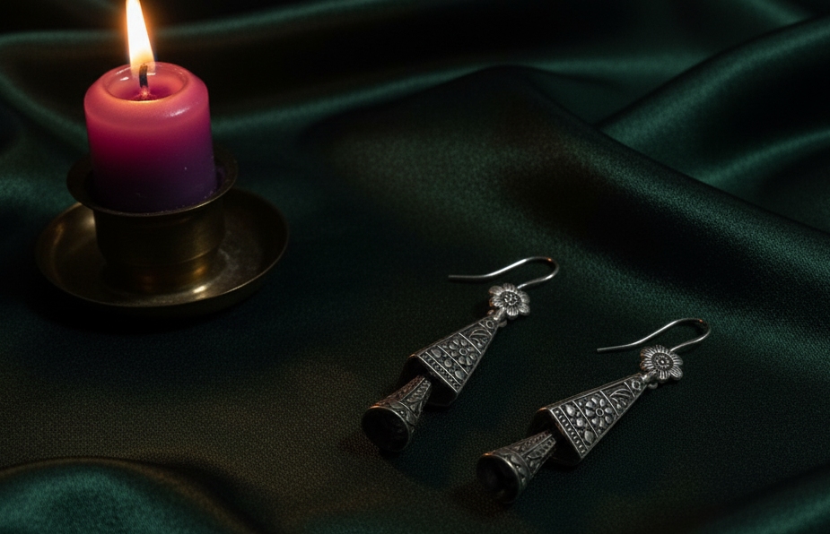 silver long jhumki earings 